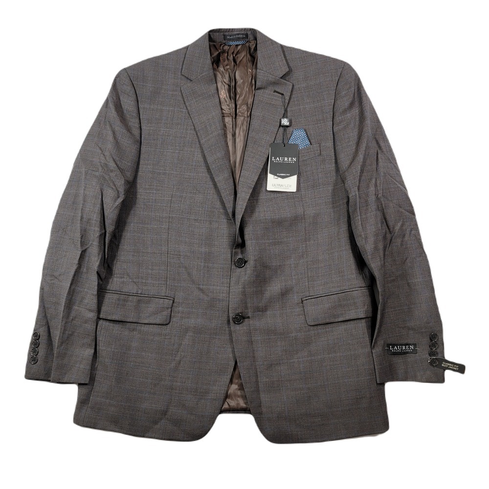 Lauren Ralph Lauren Wool Suit Jacket Mens 44L 44 Brown w/Blue‎ $450